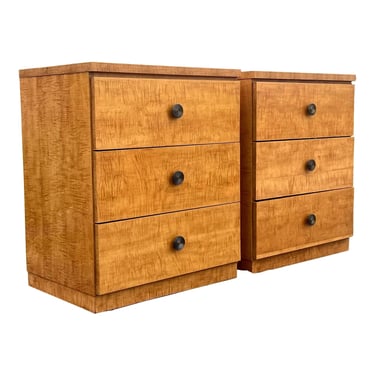 Lane Furniture Tiger Maple Mid Century Modern Chests / Nightstands in Manner of Milo Baughman 