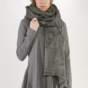 Two Toned Asymmetric Paneled Wool Scarf in BLACK PRINT Only