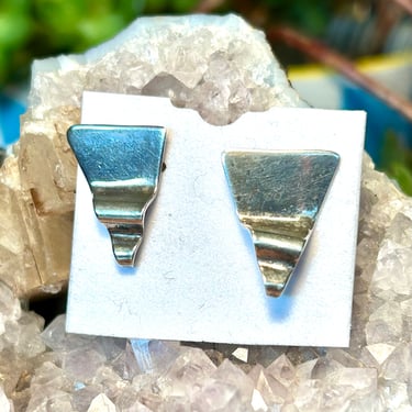 Vintage Sterling Silver Earrings Geometric Crimped Triangle Modern Jewelry 90s 