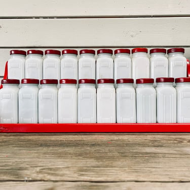 Red and White Griffith Spice Shaker Set of 20 | White Milk Glass Red Lids | Countertop Spice Shakers Red Shelf | Vintage Spice Shakers 