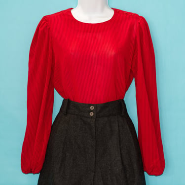 Vintage 1980s Red Pinstriped Blouse | Medium | 9 