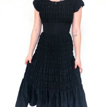 Vintage 40s ruched black midi dress 