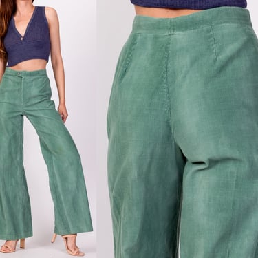 Small 1970s Mint Green Pants Boho Wide Leg High Rise Polyester
