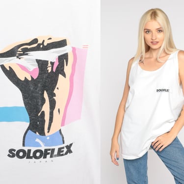 Soloflex Japan Tank Top 90s Exercise Machine Shirt Muscle Sleeveless Graphic Tee Japanese Screen Print Workout TShirt Vintage 1990s Large L 