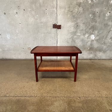 Vintage Walnut And Cane Side Table