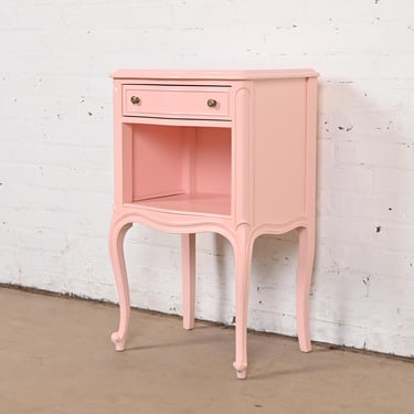 Drexel French Provincial Louis XV Pink Lacquered Nightstand, Newly Refinished