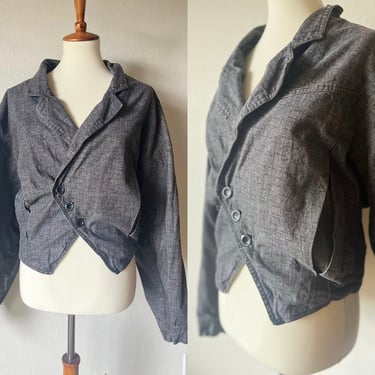 vintage grey 80s women’s bomber linen jacket size small to medium 