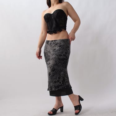 2000s Beaded Bias Cut Silk Skirt - W29+