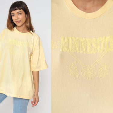 90s Minnesota Shirt Vintage Yellow Floral TShirt Travel Tshirt 1990s Retro T Shirt Print Cotton Extra Large xl 