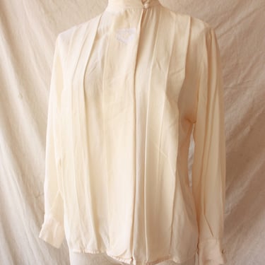 70s 80s Anne Klein High Neck Silk Blouse Size M 