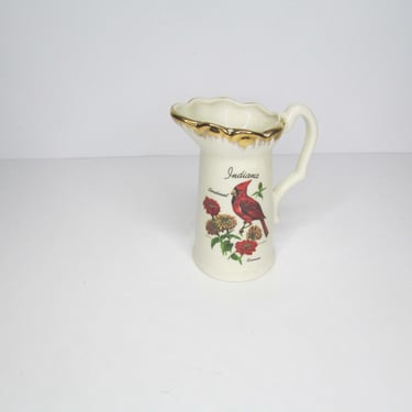 Vintage Indiana Cardinal Souvenir Cream Pitcher Bud Vase Ceramic State Bird Flower Zinnia AACO 