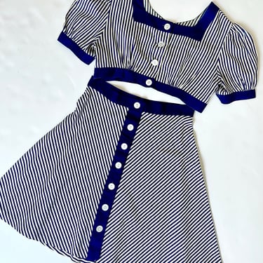 Vintage 1930s Set / 30s Striped Two Piece Skirt and Top / Blue White ( XS ) 