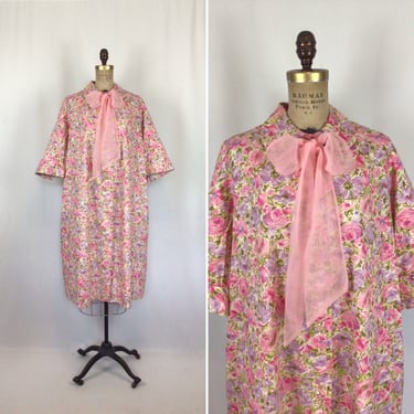 Vintage 50s Robe| Vintage floral print bathrobe | 1950s pink floral lounge house coat 