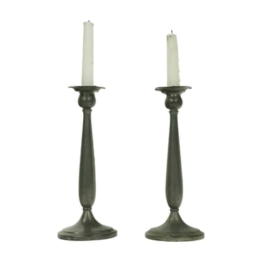 Pair of Traditional Tall Pewter Candle Holders