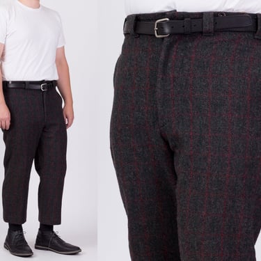 60s 70s Wool Plaid Hunting Pants - Men's Large, 38" Waist | Vintage Woolrich High Waisted Outdoors Suspender Trousers 