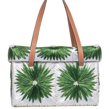 Kate Spade - Green & Ivory Floral Straw Handbag