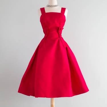 Exquisite 1950's Christian Dior Demi Couture Camellia Pink Silk Cocktail Dress / Small