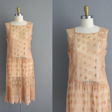 1920s vintage dress | Gorgeous Antique Garden Lace Drop Waist Spring Summer Dress | Medium Large | 20s dress 