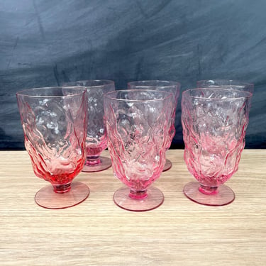 Seneca Driftwood pink footed water glasses - set of 6 - 1970s vintage 