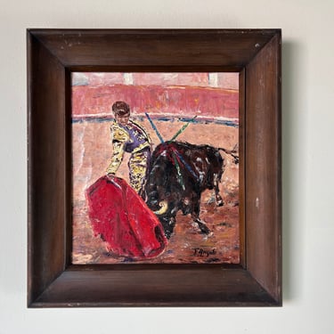 70's F. Angulo Spanish Bull Fighter Oil Painting, Framed 