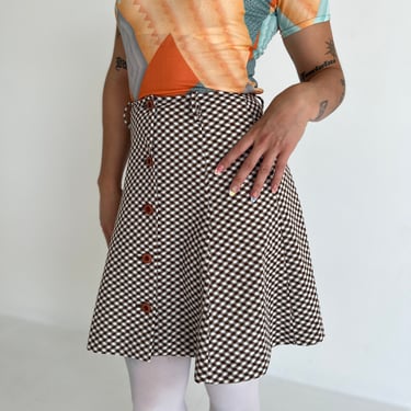 70s Brown Shepards Check Skirt