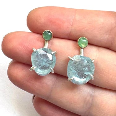 Greens and Blues Emerald and Aquamarine Colorful Studs 