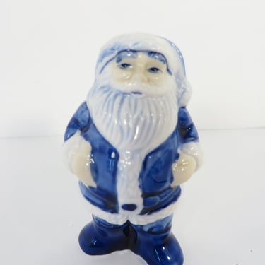 Vintage Blue Glazed Pottery Santa Claus Ornament - Blue Salt Glazed St. Nicholas 