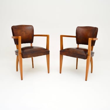 Pair of French Art Deco Leather Bridge Chairs