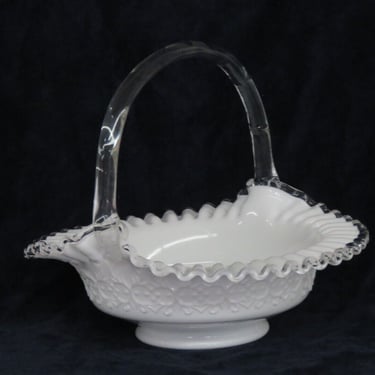 Fenton Silver Crest Style Milk Glass Ruffled Crimped Rim Lace Large Basket 2640