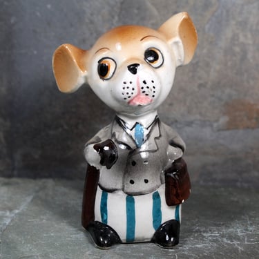 Buisness Dog Salt Shaker - Kitschy Dog with Brief Case and Umbrella - Vintage Salt Shaker - Made in Japan | FREE SHIPPING 