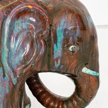 Animalier Glazed Ceramic Elephant Form Stand