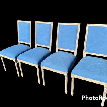 Pretty set of four Wisteria chairs with great blue upholstery 