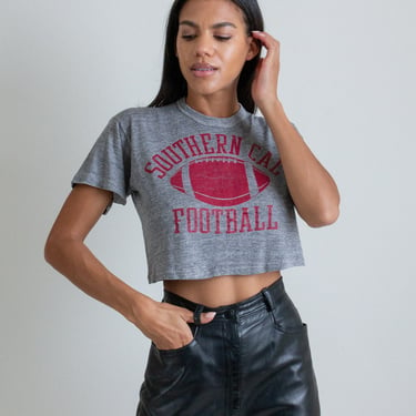Vintage gray cotton blend Southern Cal Football cropped tee shirt // M (2452) 