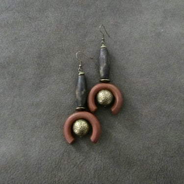 Long modern earrings, chunky wooden earrings 