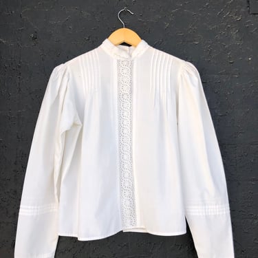 High Collar Cotton White Peasant Blouse