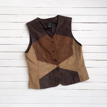 patchwork leather vest 90s vintage brown tan suede waistcoat 