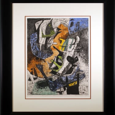 Leonard Edmonson Abstract 1951 Signed Mixed Media Intaglio on Paper 10/25 Framed 