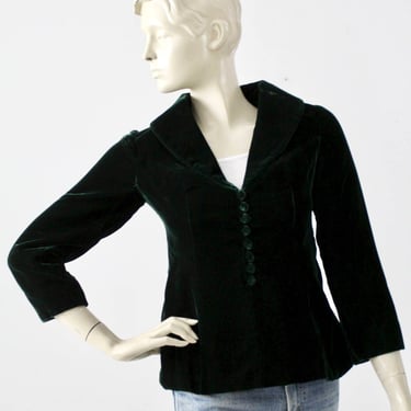 1970s velvet blazer, vintage dark green boho jacket 