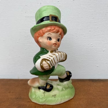 Kitschy Lefton St. Patrick's Boy Leprechaun With Accordion, Vintage Figurine, Red Head Boy Leprechaun 