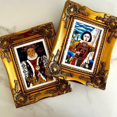 Pair Vintage Framed Art | Signed Prints of Original Paintings by Catherine Nolin | Vintage Gold Frames | Wall Gallery Art | Woman Girl Art 