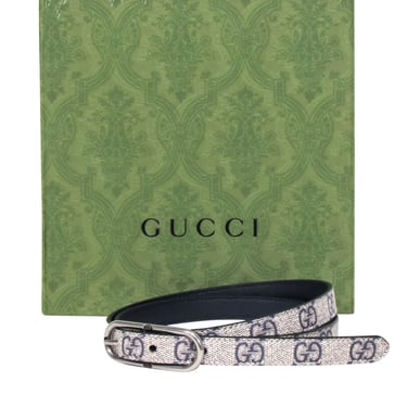 Gucci - Beige w/ Black Monogram Narrow Belt Sz S