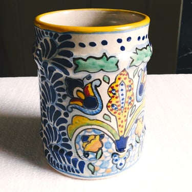 TALAVERA Ceramic Pencil/Cup Holder , Hand Painted in Mexico Clay, Home Decor 