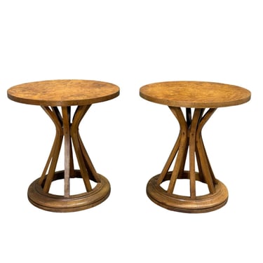 Pair Burlwood Sheaf of Wheat Side/End Tables, 1960