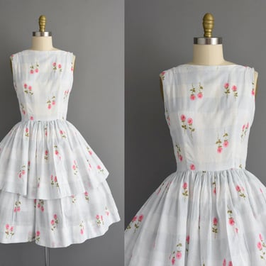 vintage 1950s dress | Jonathan Logan Pink Rose Floral Print Cotton Summer Dress | Small Medium | 50s dress 