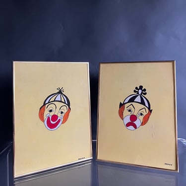 Vintage Happy Sad Clown Original Batik Artwork | Speak Vintage