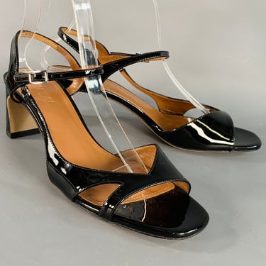 Prada Patent Heart Cut Out Wedge Sandals, Size 39, Black