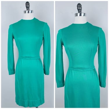 1960s Vintage Vicky Vaughn Green Wiggle Dress / 60s / Sixties Long Sleeve Rayon / Cotton Dress / Size Small 