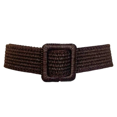 Yves Saint Laurent Rive Gauche 1990's Brown Woven Raffia Square Buckle Safari Belt