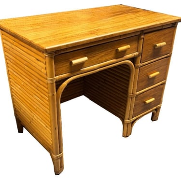 Restored Rattan and Mahogany Desk with Stacked Rattan Sides 