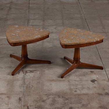 Pair Tomlinson Marble Side Tables with Walnut Bases